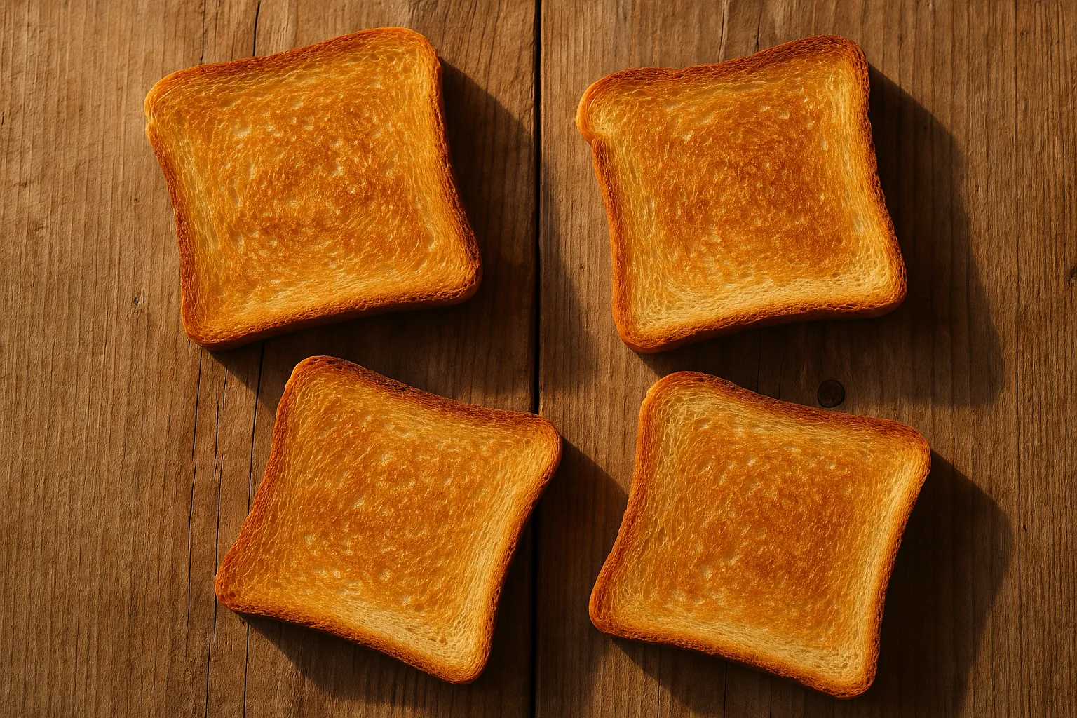 Fresh toast on rustic wooden table - 79 calories per slice