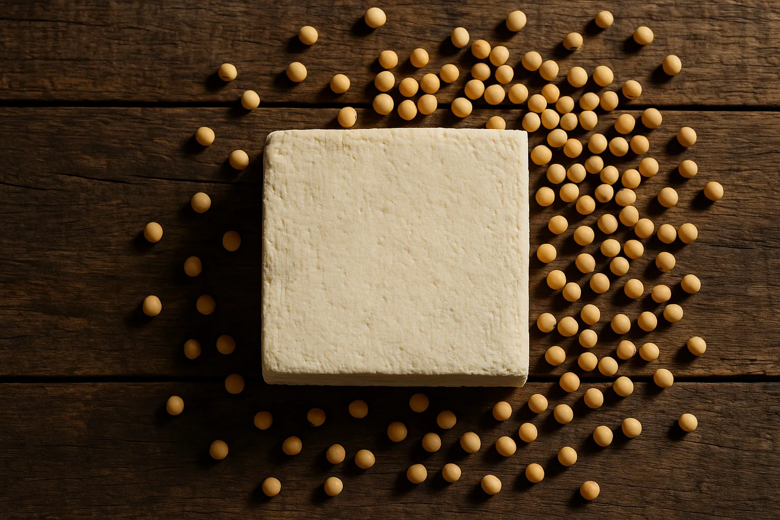 Tofu frais sur table en bois rustique - 80 calories pour 100 g