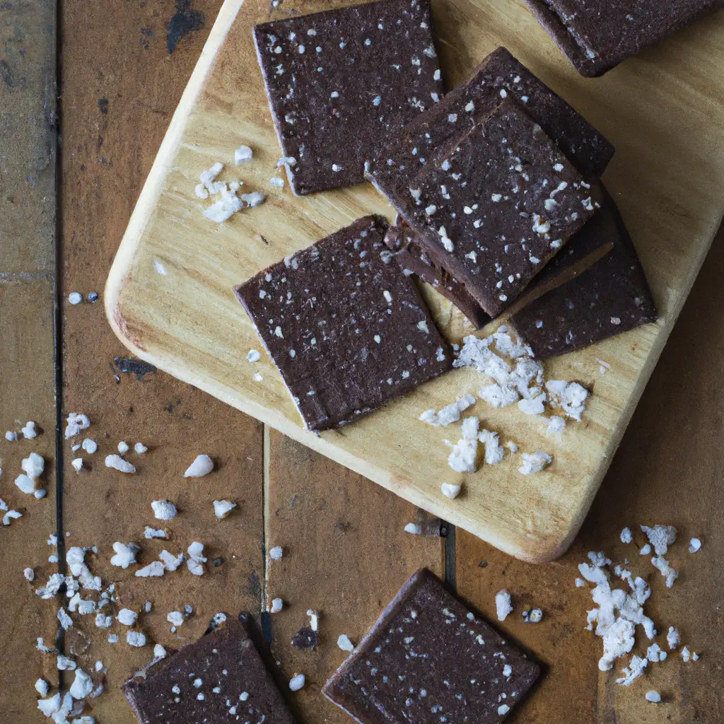 Fresh Trader Joe's Dark Chocolate Sea Salt Honey Grahams on rustic wooden table - 170 calories per 3 pieces