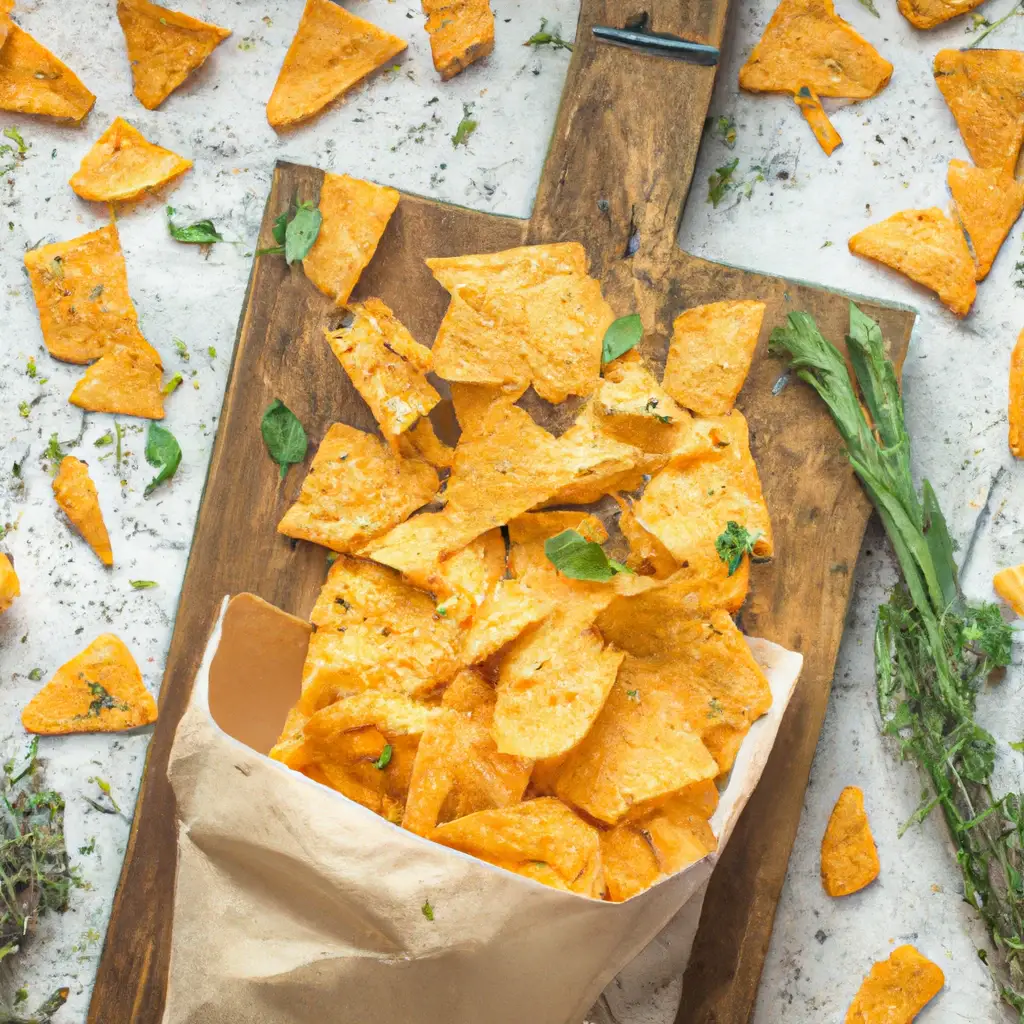 Fresh Trader Joe's Ranch Rolled Corn Tortilla Chips on rustic wooden table - 150 calories per 28g serving