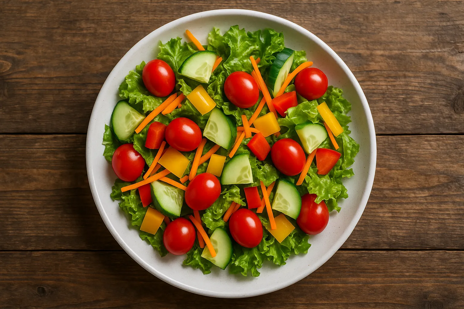 मिक्स्ड साग और रंगीन सब्जियों के साथ ताजा सब्जी सलाद - प्रति कप 35 कैलोरी