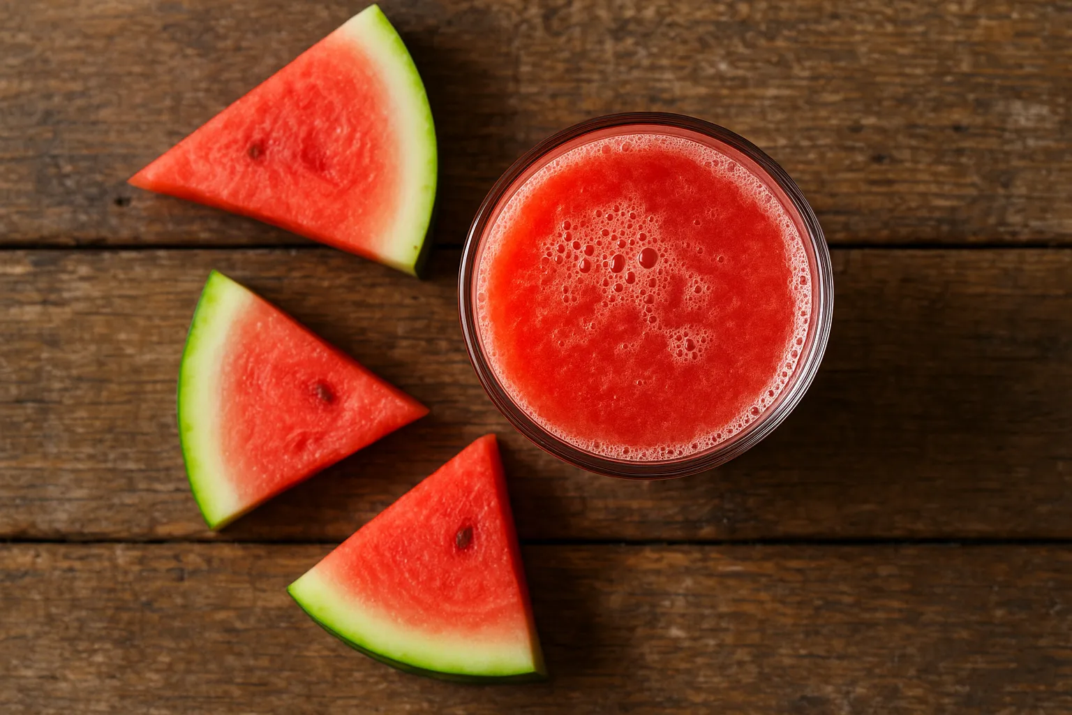Fresh watermelon juice on rustic wooden table - 46 calories per 100ml