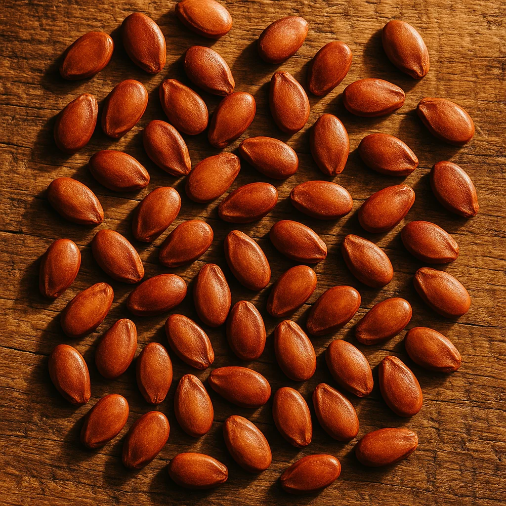 Fresh watermelon seeds on rustic wooden table - 454 calories per 100g