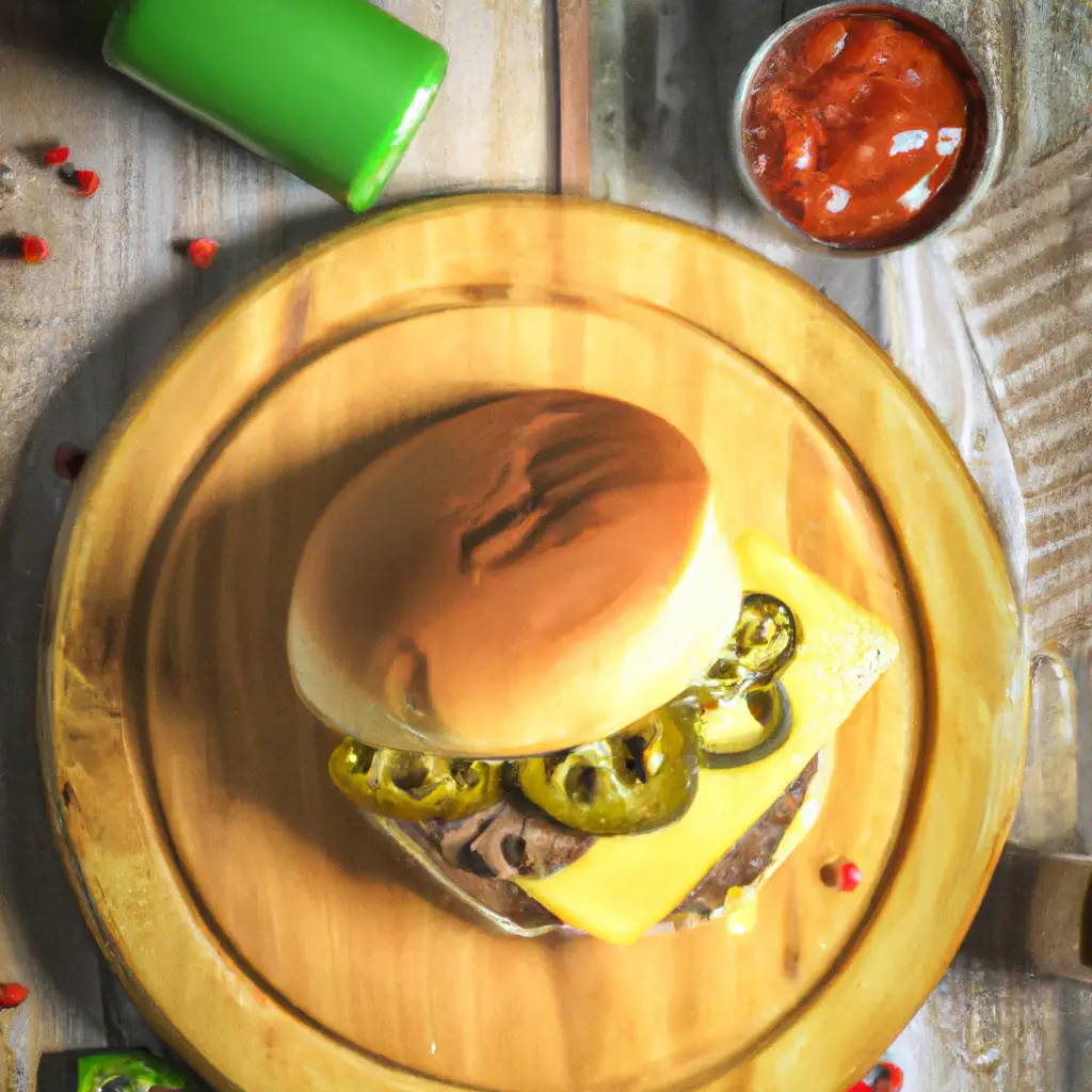 Fresh Wendy's Jalapeno Ranch Cheeseburger on rustic wooden table - 720 calories per single burger