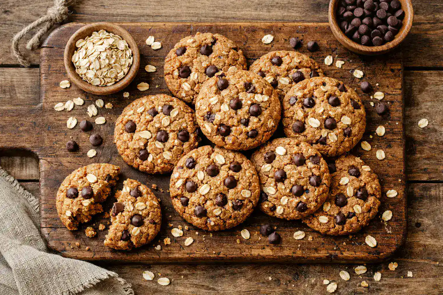 Frische Vollkorn-Protein-Kekse auf rustikalem Holztisch - 160 Kalorien pro Keks