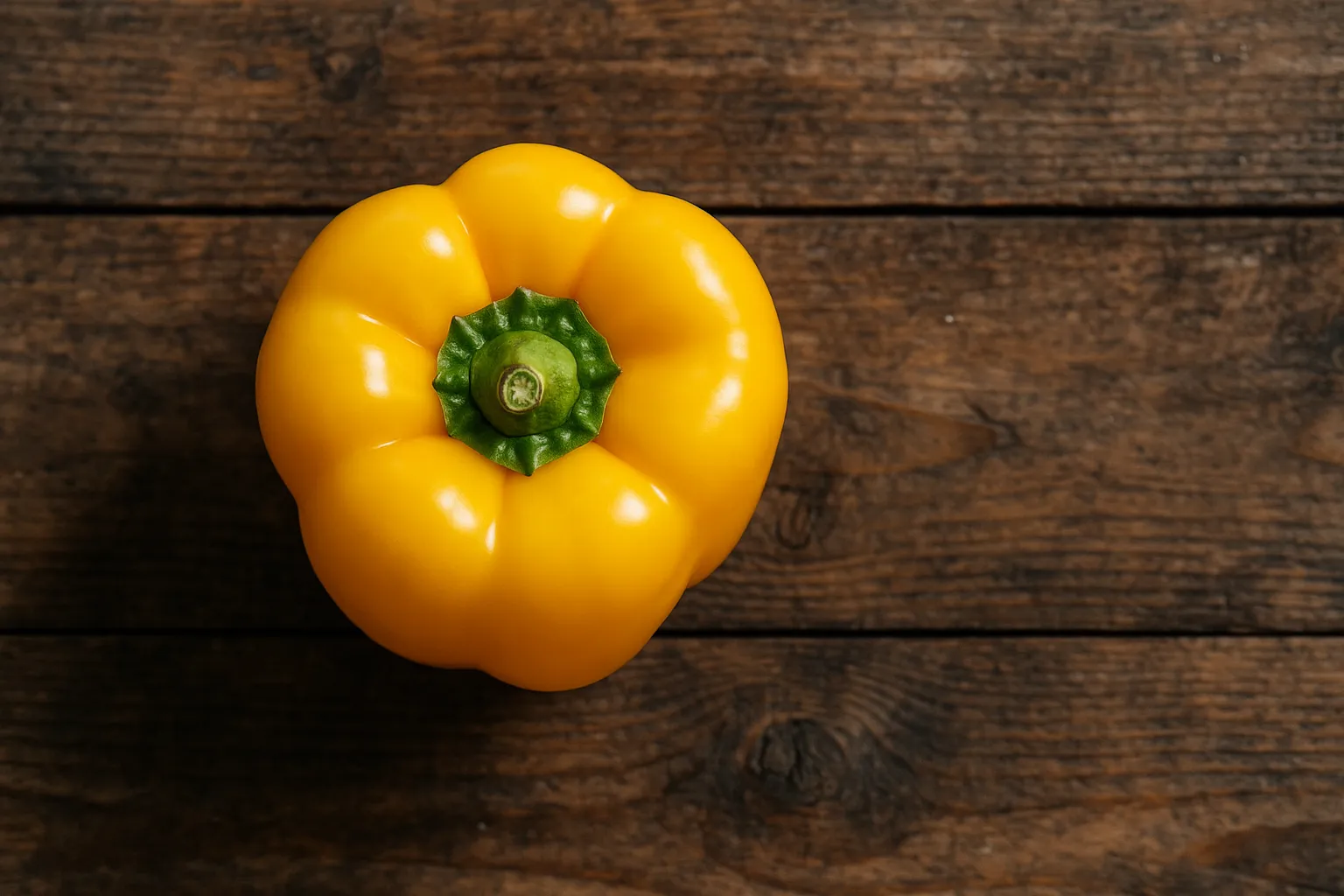 Fresh yellow bell pepper on rustic wooden table - 27 calories per 100g