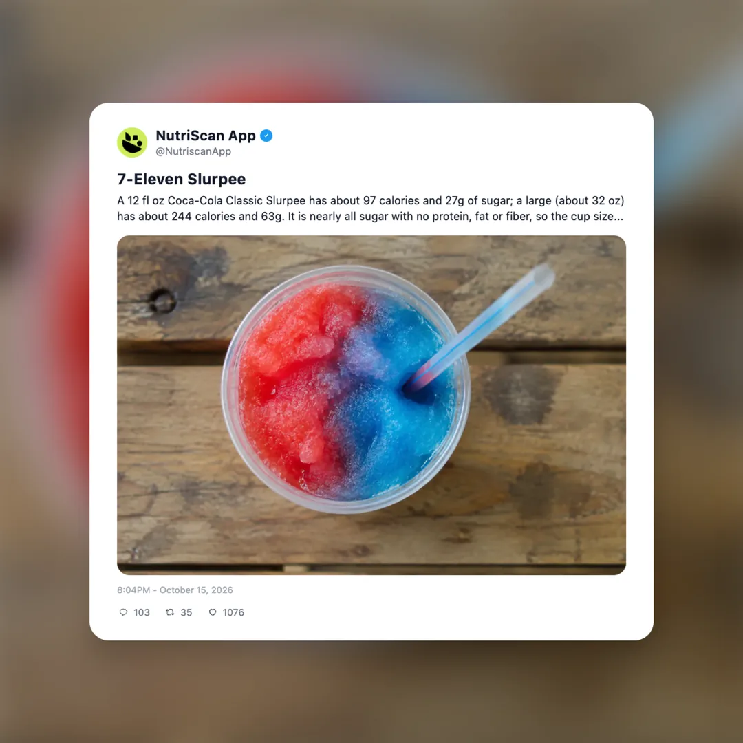 7-Eleven Slurpee Calories nutrition card 1