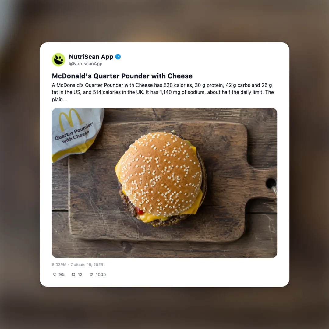 McDonald's Quarter Pounder with Cheese nutrition card 1