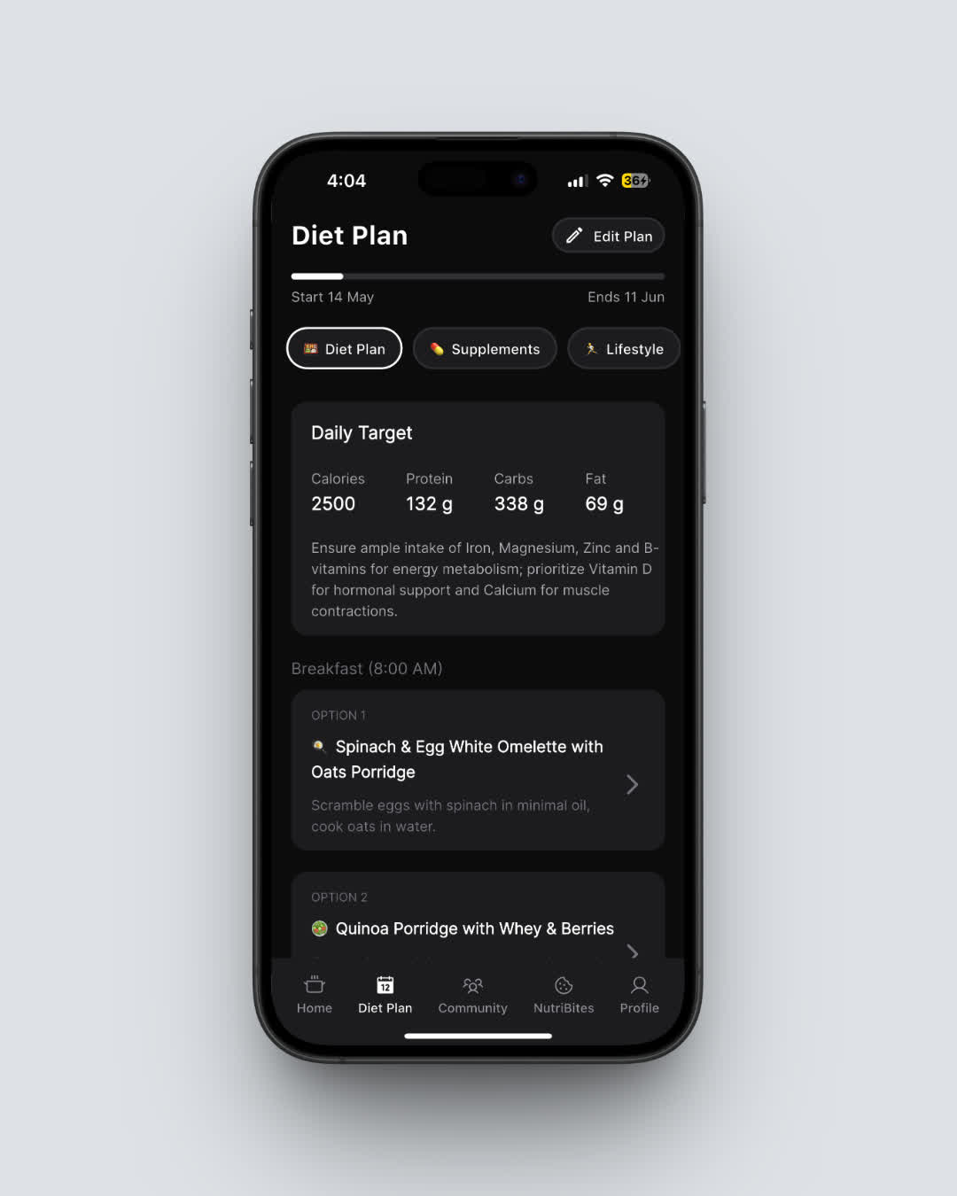 Screenshot of NutriScan diet plan feature
