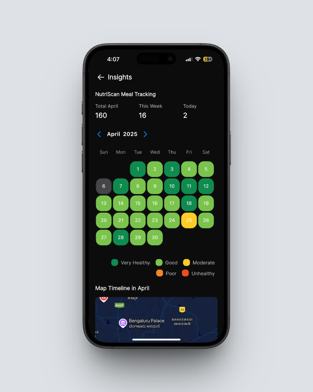 Screenshot of NutriScan insights calendar view