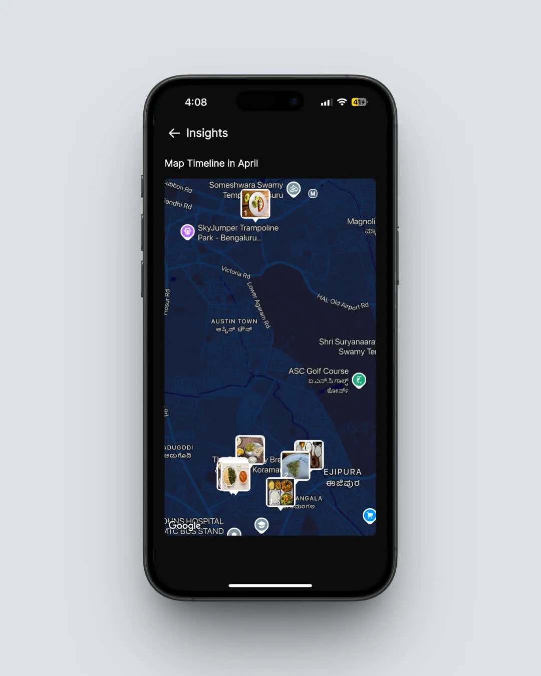 NutriScan map insights showing where you've logged meals