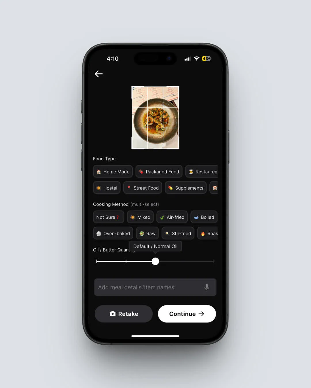 NutriScan meal logging feature showing photo-based nutrition tracking