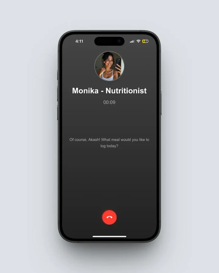 NutriScan voice logging with Monika AI assistant on iPhone