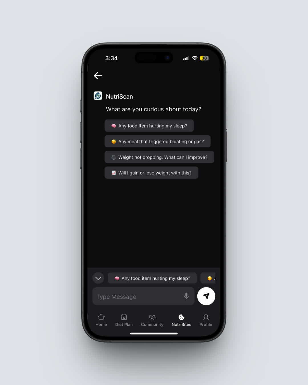 NutriBites AI assistant providing personalized nutrition insights and meal analysis