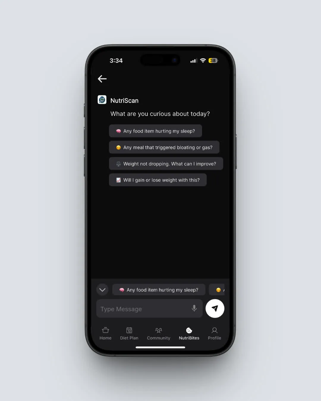NutriScan NutriBites AI feature for nutrition questions