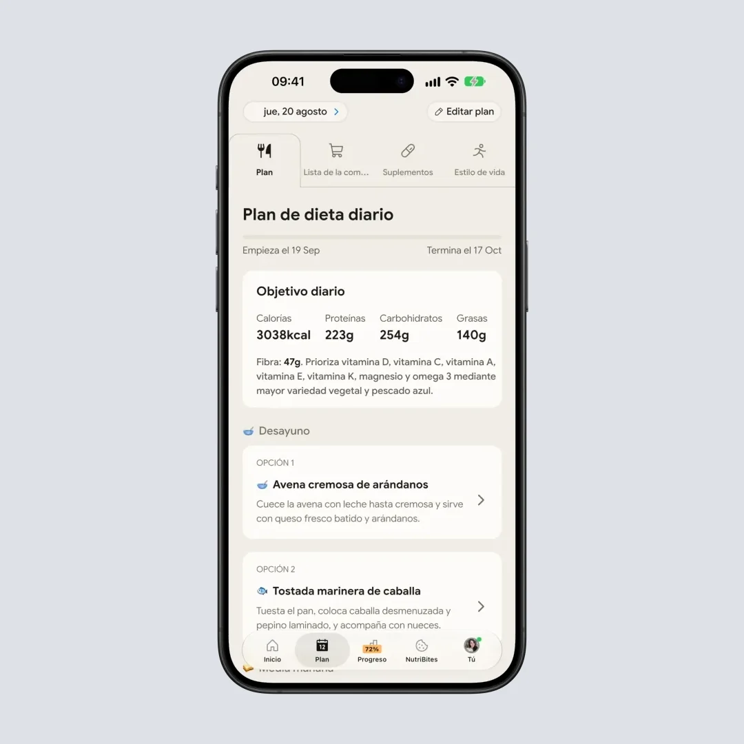 Calendario del plan de 28 días para subir de peso en NutriScan