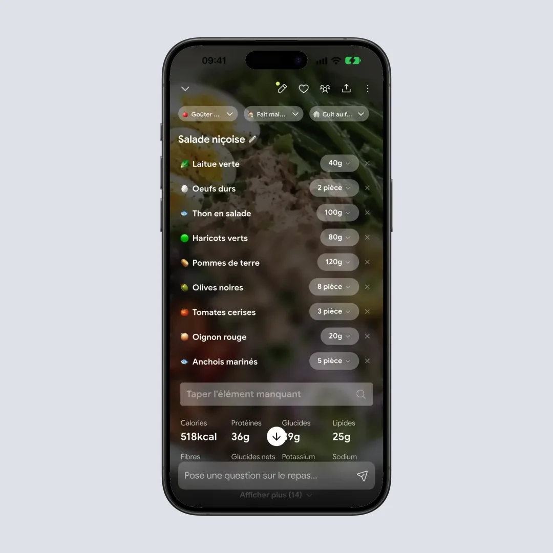 Page de détails nutritionnels NutriScan avec macros et NutriScore