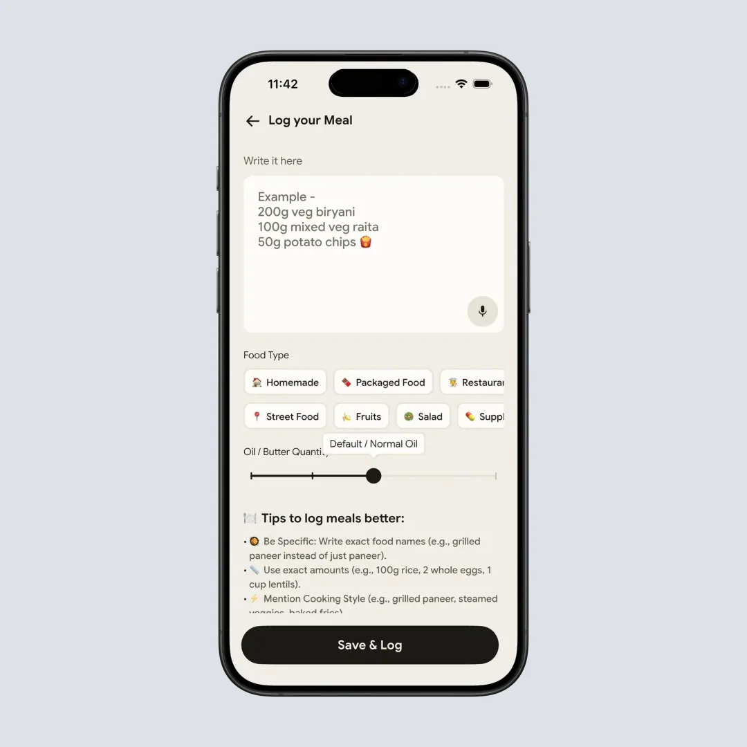 Logging a meal by text in NutriScan