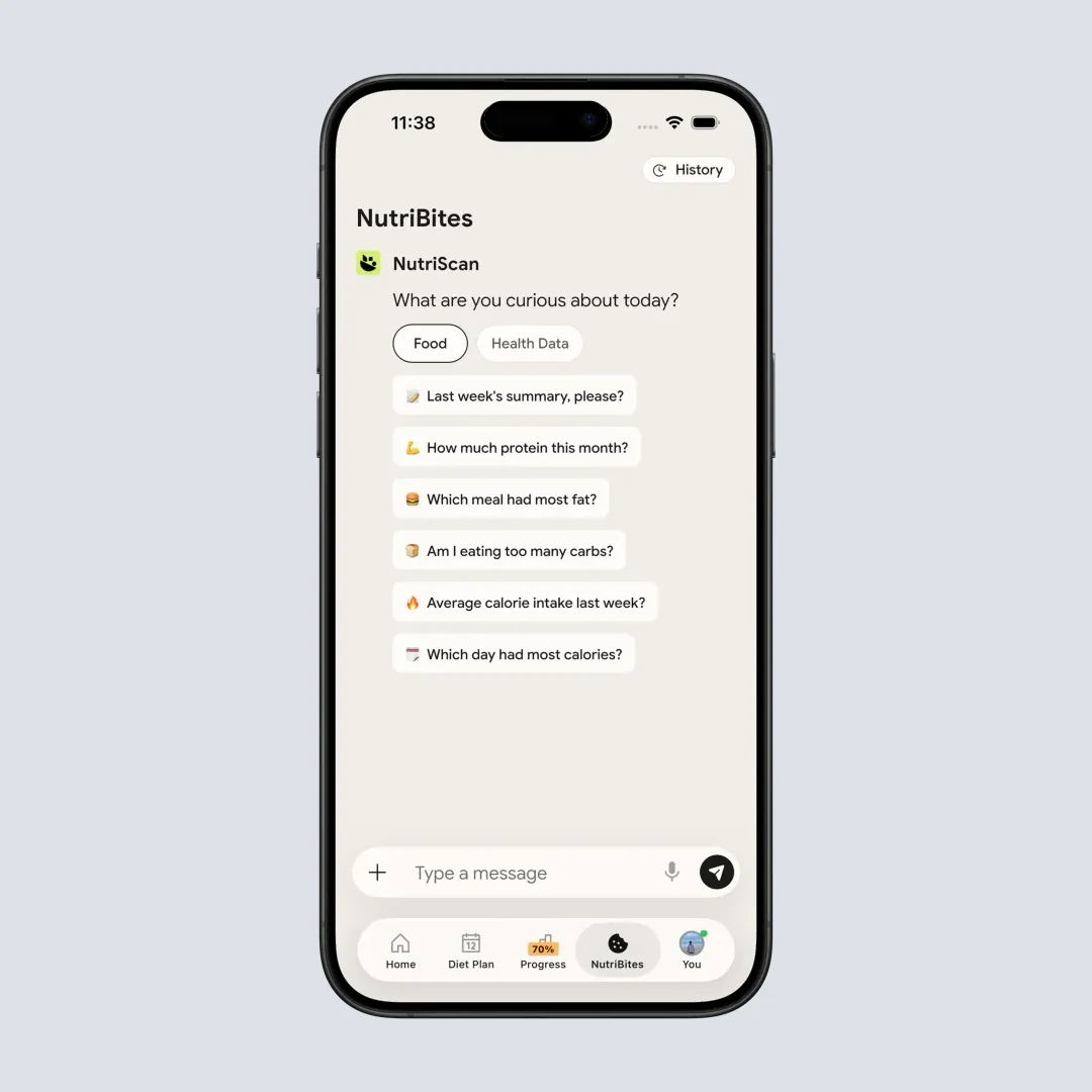 न्यूट्रिशन के सवाल पूछने के लिए NutriBites conversational AI इंटरफेस