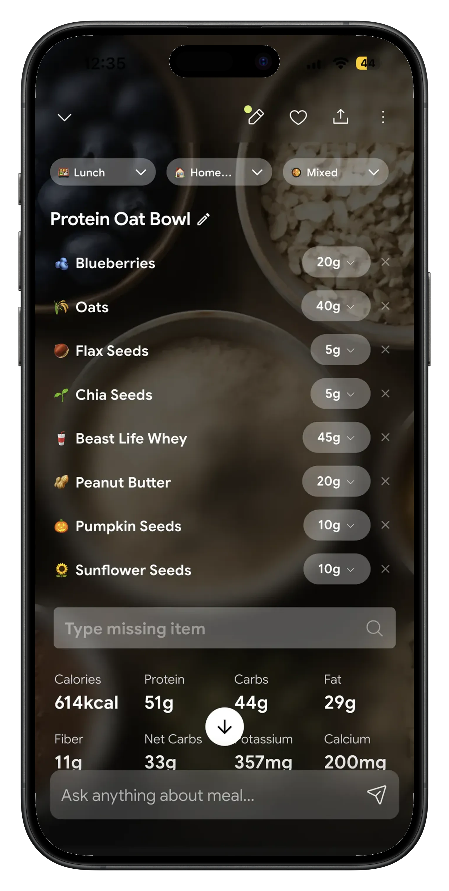 NutriScore breakdown for a logged meal