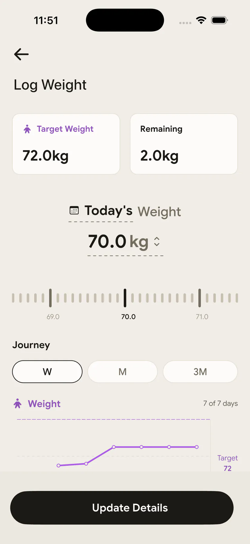 NutriScan weight chart reading weigh-ins that arrived through Apple Health