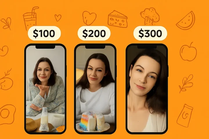 Comparison layout of three calorie tracking app pricing tiers with budget icons and smartphone screens