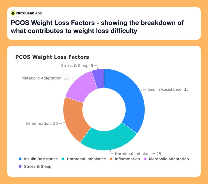 PCOS Weight Loss Factors - showing the breakdown of what contributes to weight loss difficulty