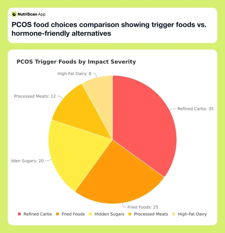 PCOS food choices comparison showing trigger foods vs. hormone-friendly alternatives