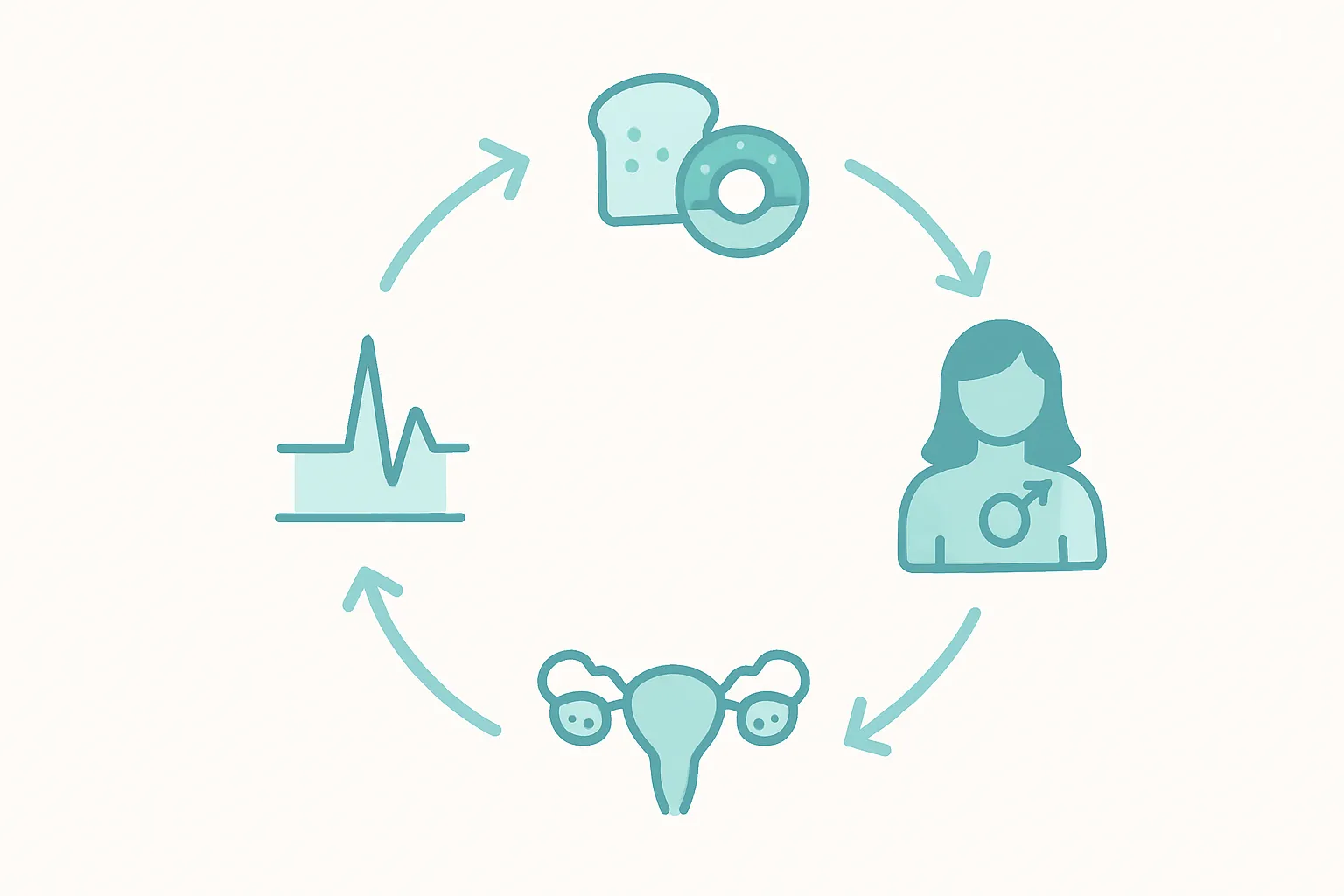 Insulin resistance cycle in PCOS showing how refined carbs trigger hormonal imbalance