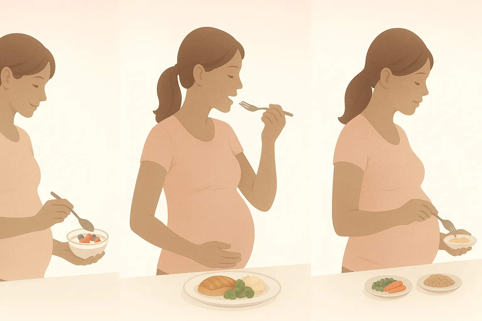 Three trimesters of pregnancy showing different protein needs