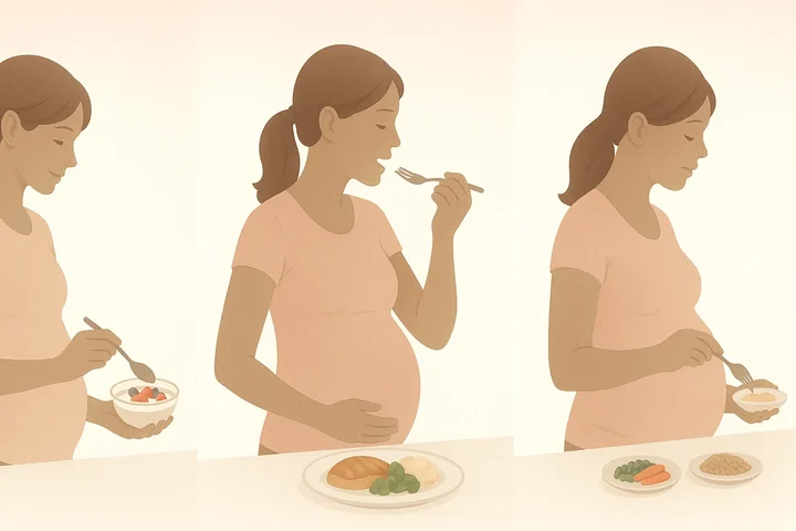 Three trimesters of pregnancy showing different protein needs