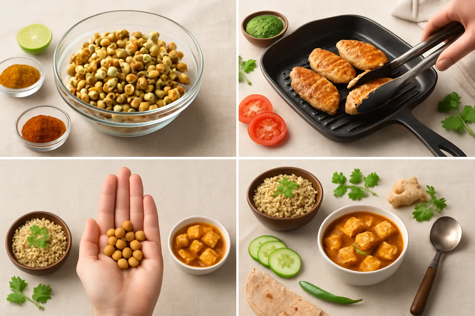 Cooking techniques guide showing sprouting and grilling methods