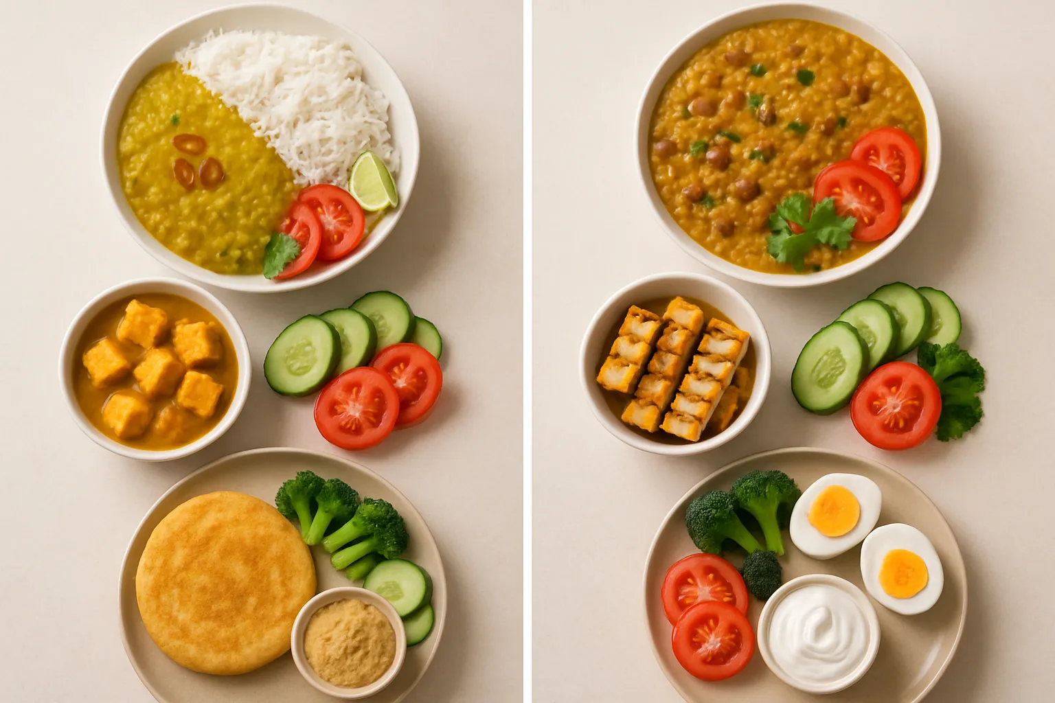Meal comparison showing traditional vs high-protein versions