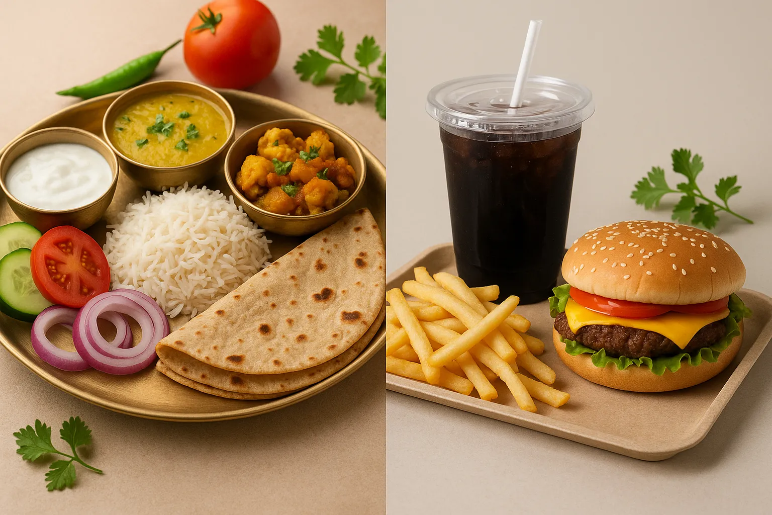 Traditional Indian thali vs. fast food nutritional profile Nutritional profile comparison between traditional Indian thali and fast food meal