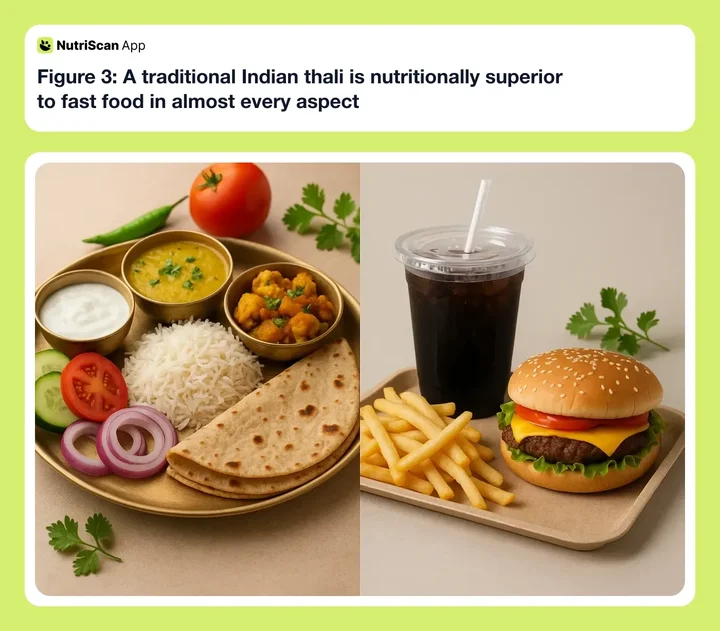 Nutritional profile comparison between traditional Indian thali and fast food meal