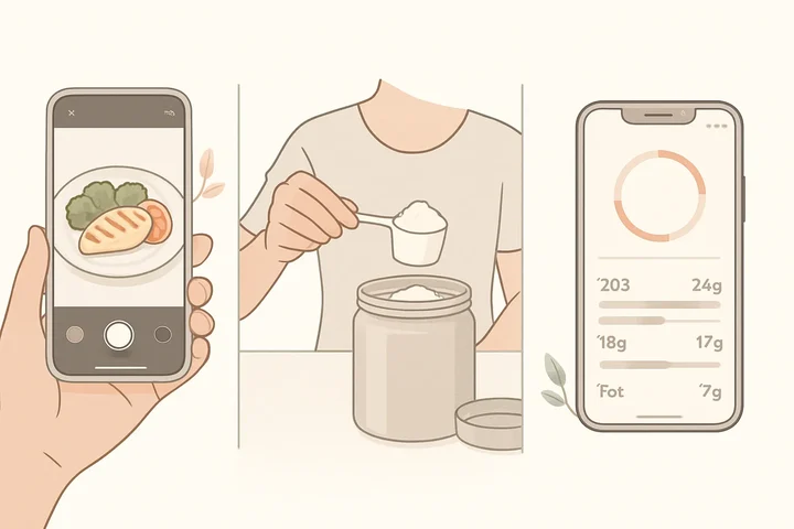 Complete protein tracking guide for hair health - visual steps to monitor whey protein intake and prevent hair loss