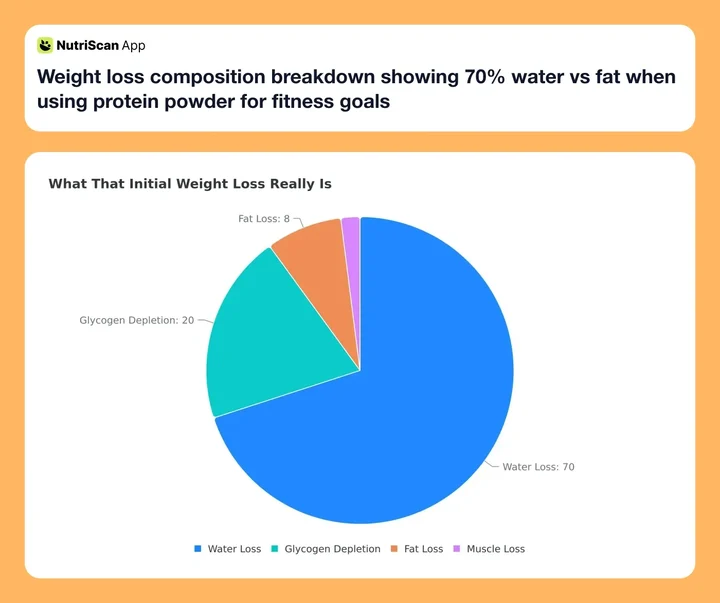 Weight loss composition breakdown showing 70% water vs fat when using protein powder for fitness goals
