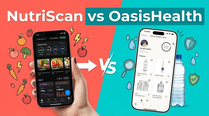 Side-by-side comparison of NutriScan food tracking app and OasisHealth product safety scanner