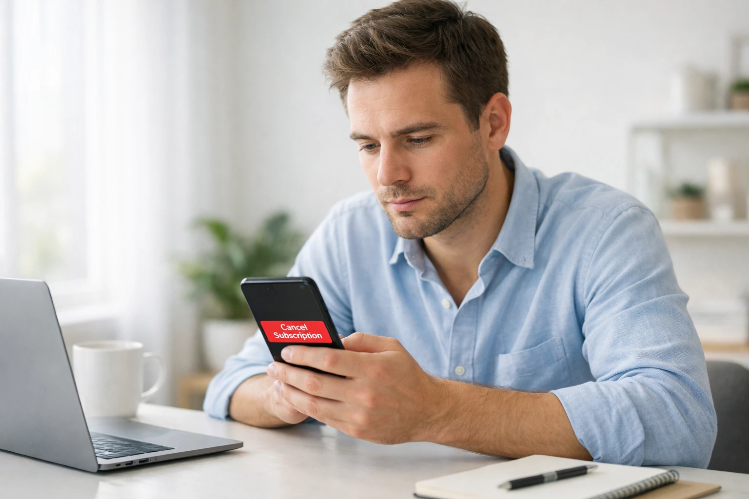 Person carefully following subscription cancellation steps on their phone