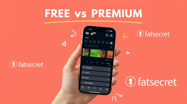 FatSecret Premium vs free plan comparison showing calorie tracking features and pricing for 2026