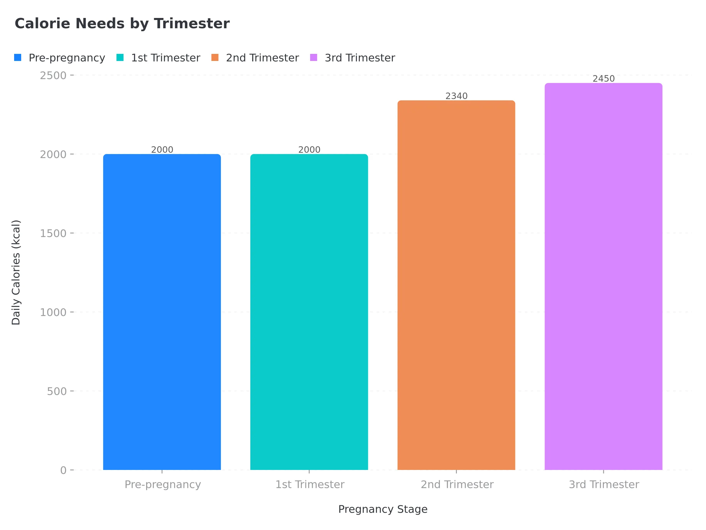 Calorie needs progression through pregnancy trimesters