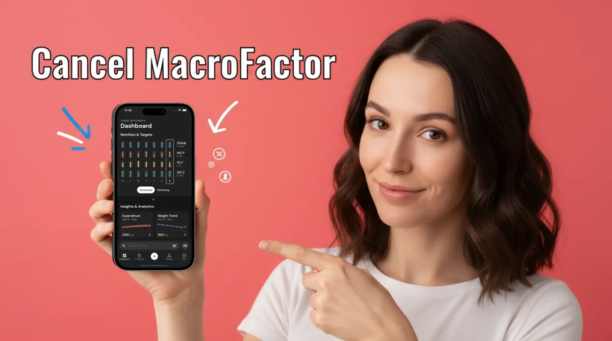 Person holding smartphone showing subscription settings on a clean white desk