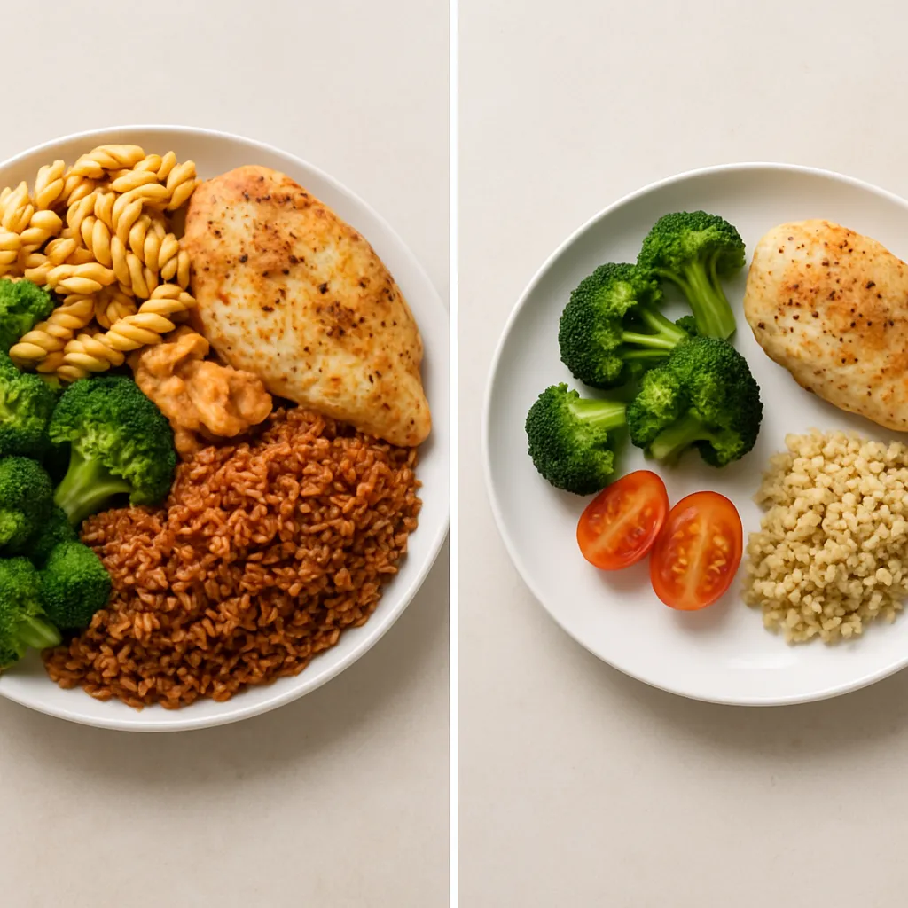 Before and after meal plates showing proper portion control on Ozempic diet