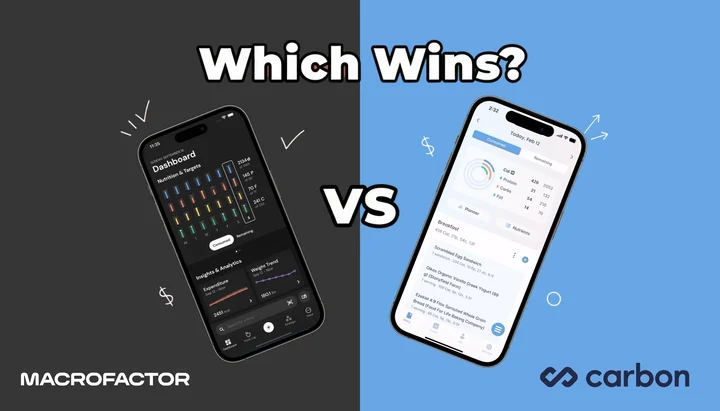 MacroFactor vs Carbon Diet Coach 2026 cutting comparison showing coaching algorithm, calorie floor, weekly check-ins, and food database side by side