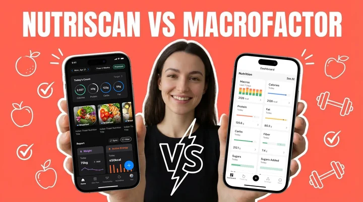 Two smartphones displaying nutrition tracking apps side by side for comparison