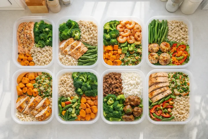 Healthy meal prep containers with balanced nutrition portions