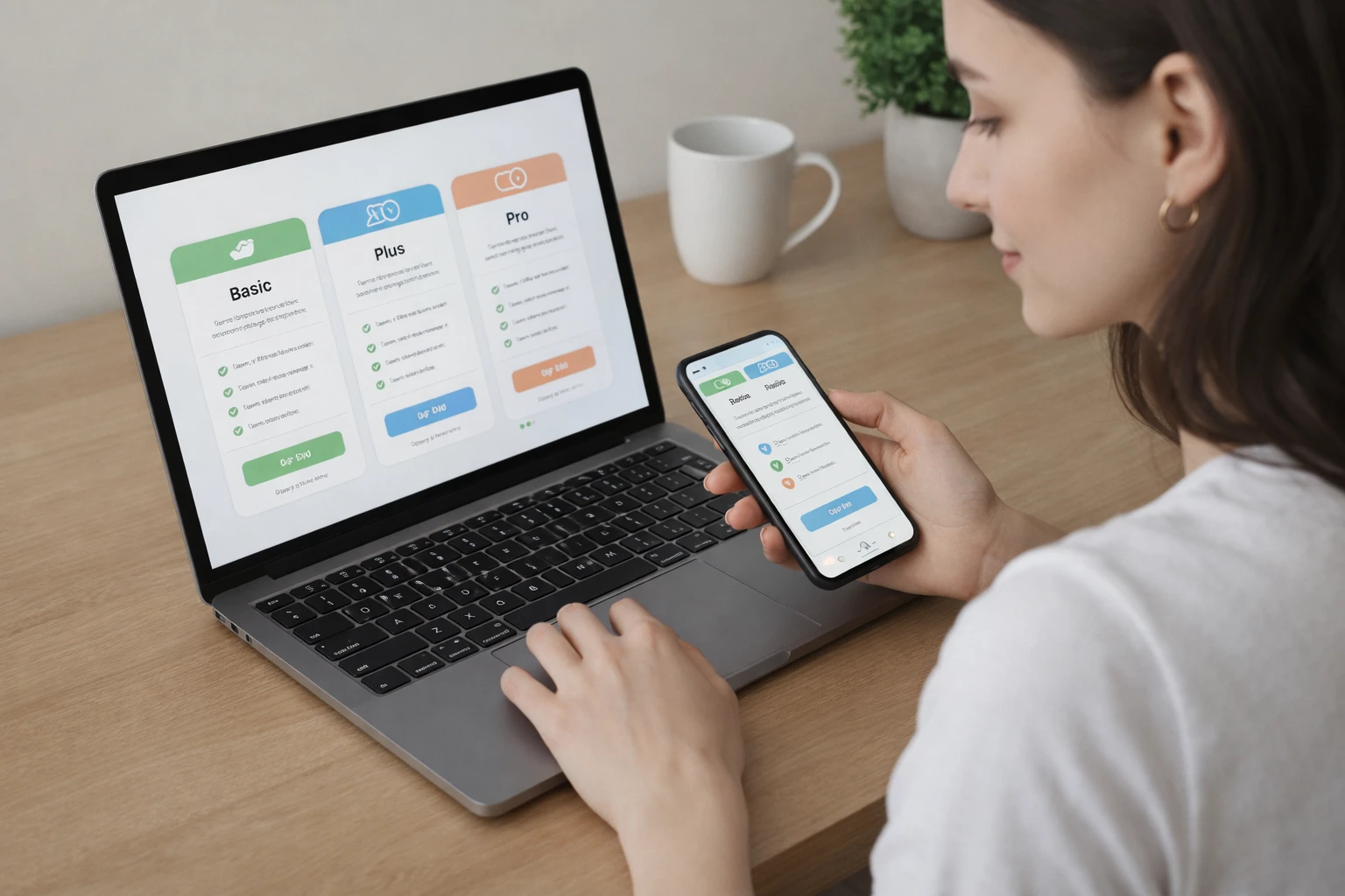 Person comparing Noom pricing plans on laptop and smartphone for weight loss programs in 2026