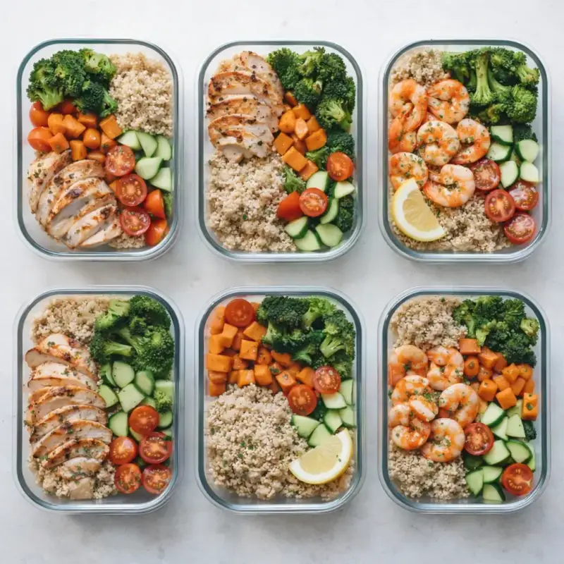 Healthy meal prep alongside smartphone showing nutrition tracking app for weight management