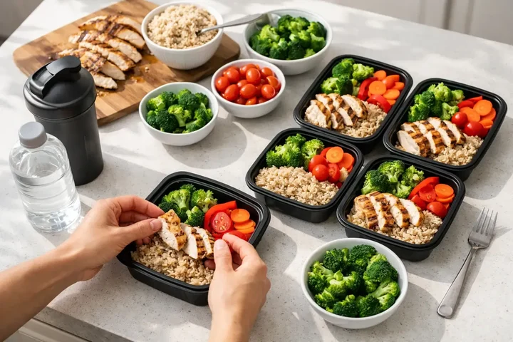 Meal prep containers with balanced recovery meals