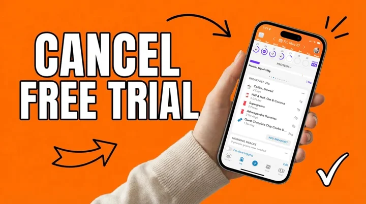 Person holding a phone showing subscription cancellation screen with Lose It app trial management steps